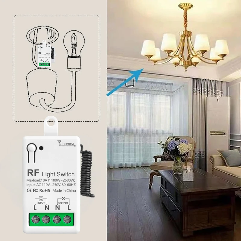 Bezprzewodowy panel dotykowy RF433Mhz do inteligentnego domu, mini odbiornik przekaźnikowy AC110V 220V do urządzeń domowych, lamp LED, wentylatorów, telewizorów. — zdjęcie produktu 2