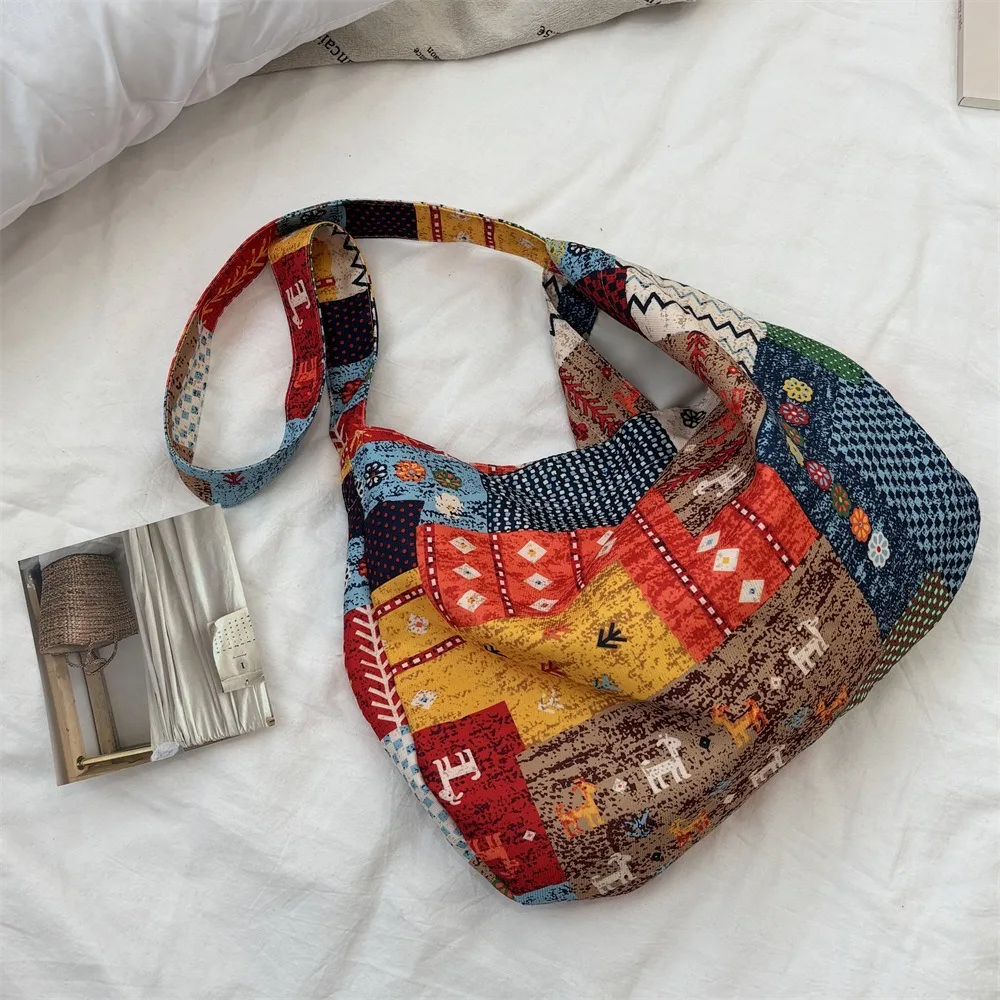 

Cloth Ethnic Style Crossbody Bags Collage Style Large Capacity Shoulder Bag Handbag Geometric Bohemian Messenger Bag Outdoor