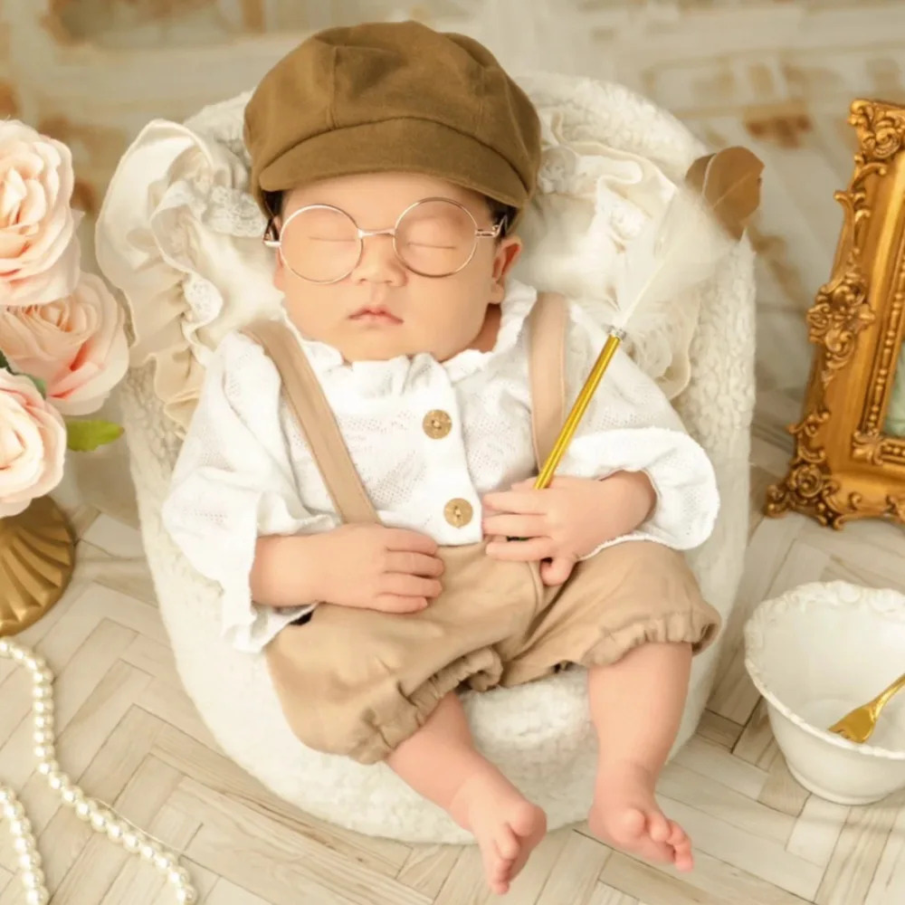 Baby Outfit  Newborn Photography Props Braces Gentleman Boy Cosplay Bow Tie Glasses Retro Hat  Baby Photoshoot Props Accessories