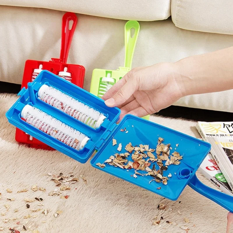 1 PCS Handheld Carpet Table Sweeper Crumb Dirt  Brush Cleaner Roller Collector Double Roller Cleaner  Cleaning Accessories (Colo