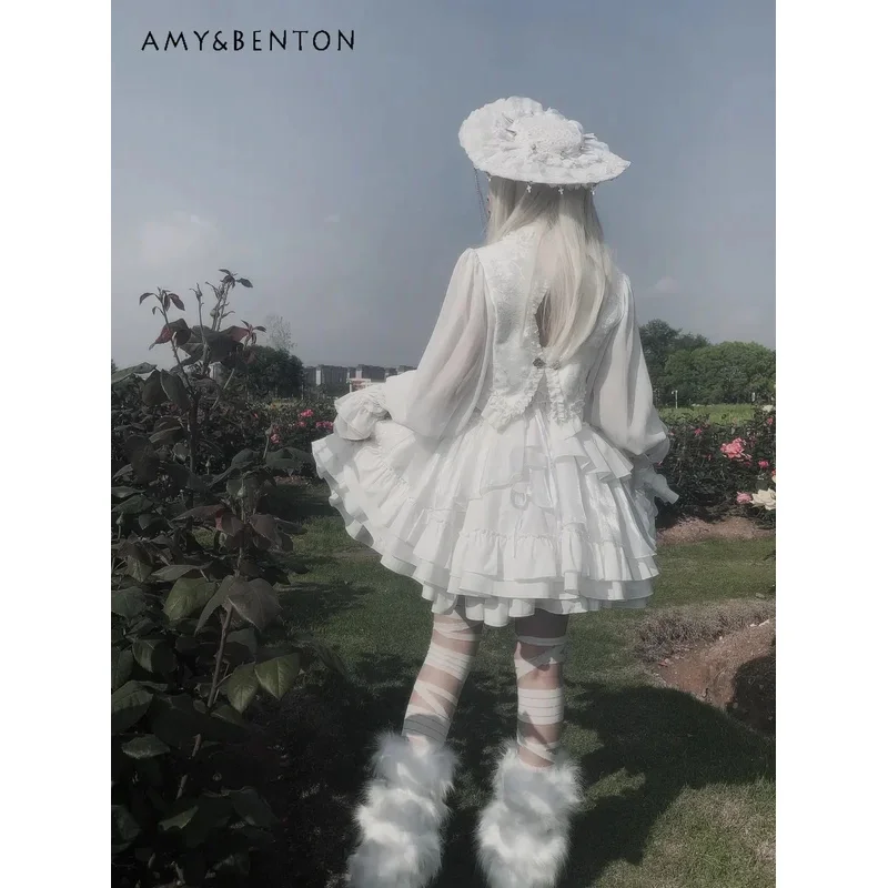 

25COSHarajuku Gothic Lolita Bubble Sleeve Jacket Subculture Vintage Heavy Industry Printed Hollow Out Buckle Versatile Short Jac