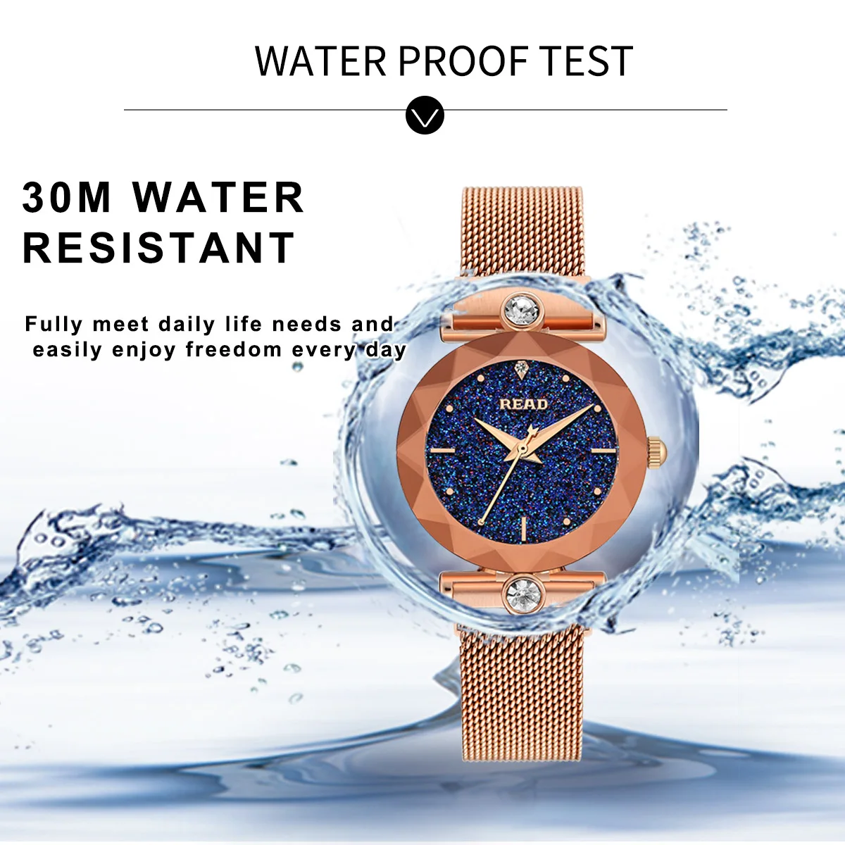 READ Women Quartz Watch | Stainless Steel Mesh Strap | Magnetic Clasp | Glitter Starry Dial | 30M Daily Water Resistant