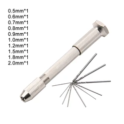 Silver Single Head Hand Twisted Drill Handle 10pc Small Tool Set DIY Hole Punching Art Play Amber Walnut Manual Hole Open