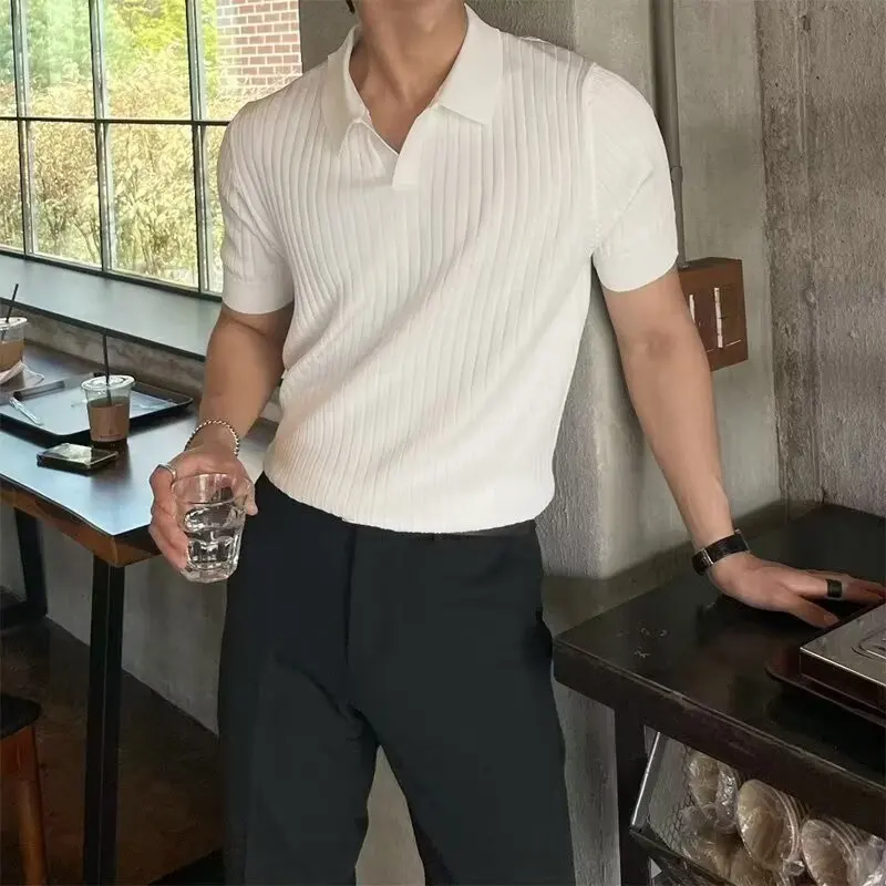 2026 Summer Light Mature POLO Sugi Men Slim Lapel Solid Color Casual Thin Knitted T-shirt