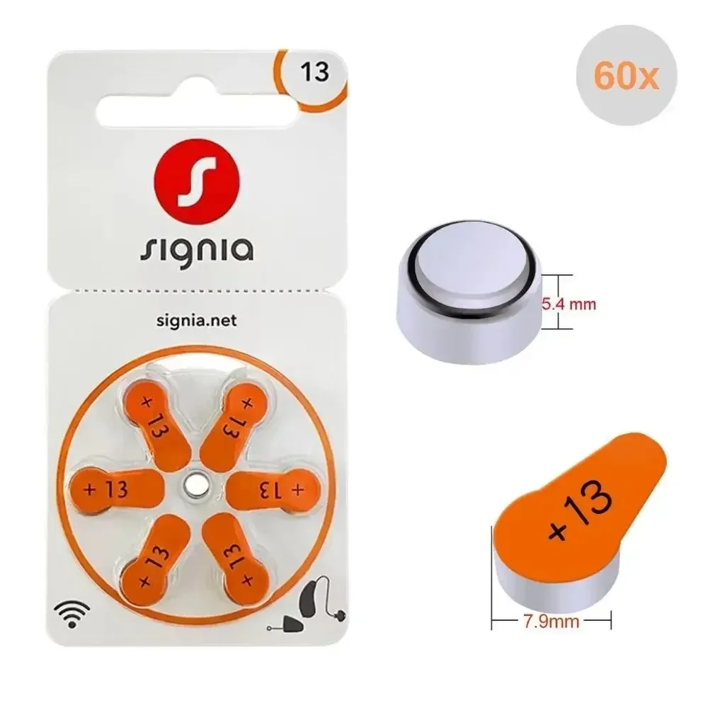 6-60PCS 10 Cards Signia A13 13A 13 P13 PR48 1.45V Zinc Air Hearing Aid Batteries for Hearing Aids