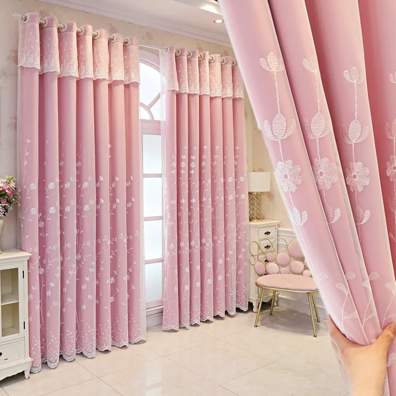 

Curtains for Living Dining Room Bedroom Pastoral High-end Atmospheric Yarn Integrated Double-layer Shading