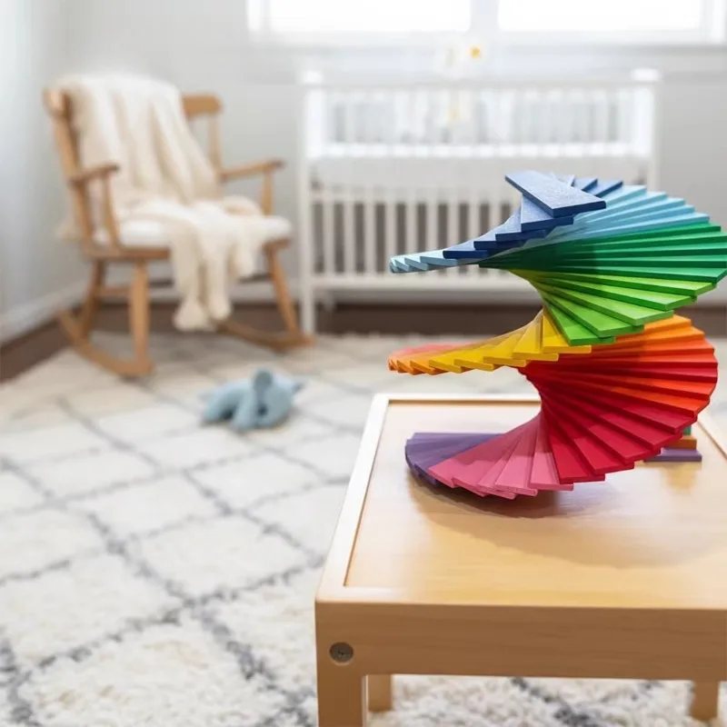 100개 무지개 나무 쌓기 블록 몬테소리 얇은 판자 빌딩 장난감 교육용 감각 놀이 장난감 유아 어린이용