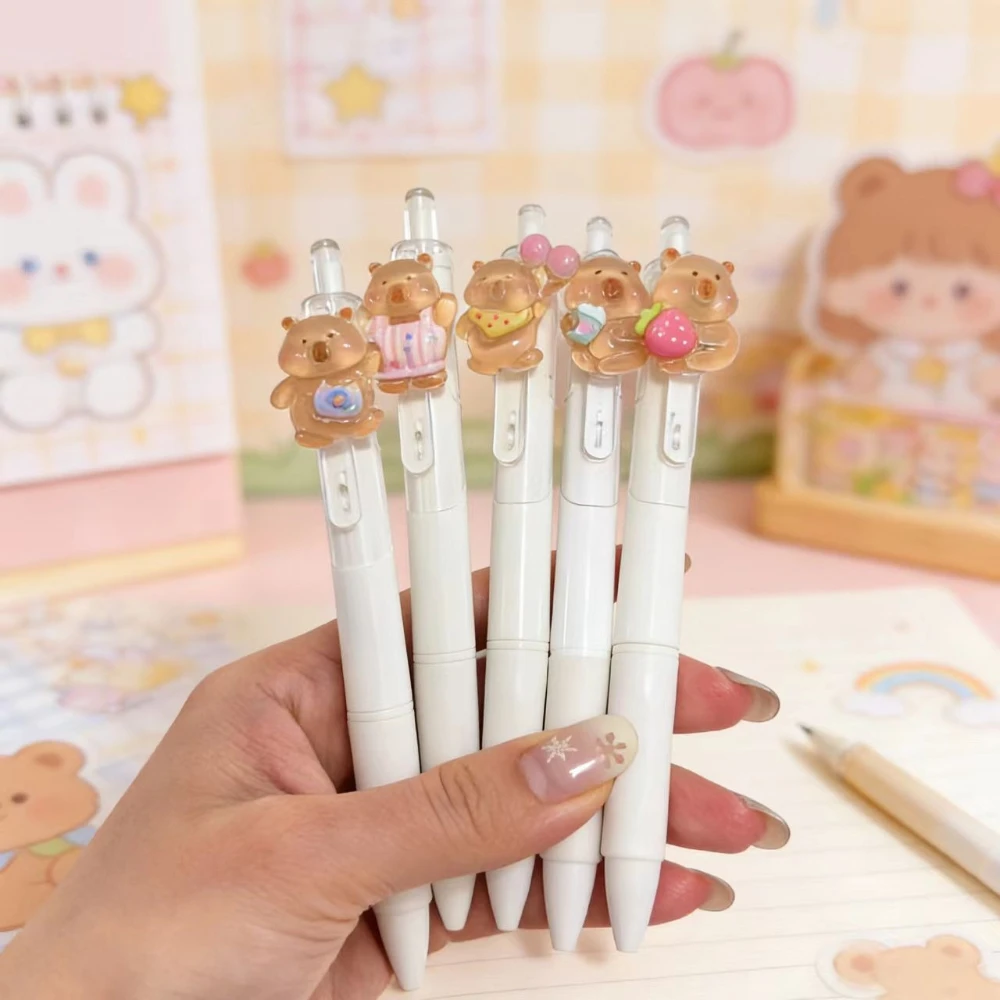 

5Pcs Cute Capybara Gel Pen 0.5mm Smooth Writing Black Ink Retractable Pen Aesthetic School Stationery for Journaling Note Taking