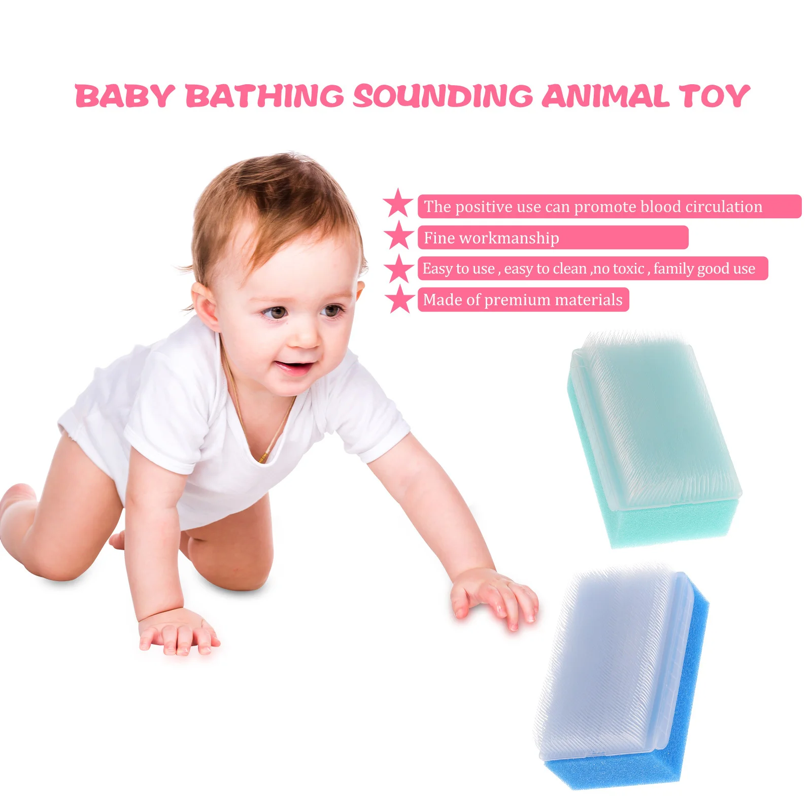 3 قطع من فرشاة الرأس الإسفنجية، شامبو حمام، تنظيف جانب واحد، تدليك جانبي واحد للعناية بالبشرة الصحية للرضع