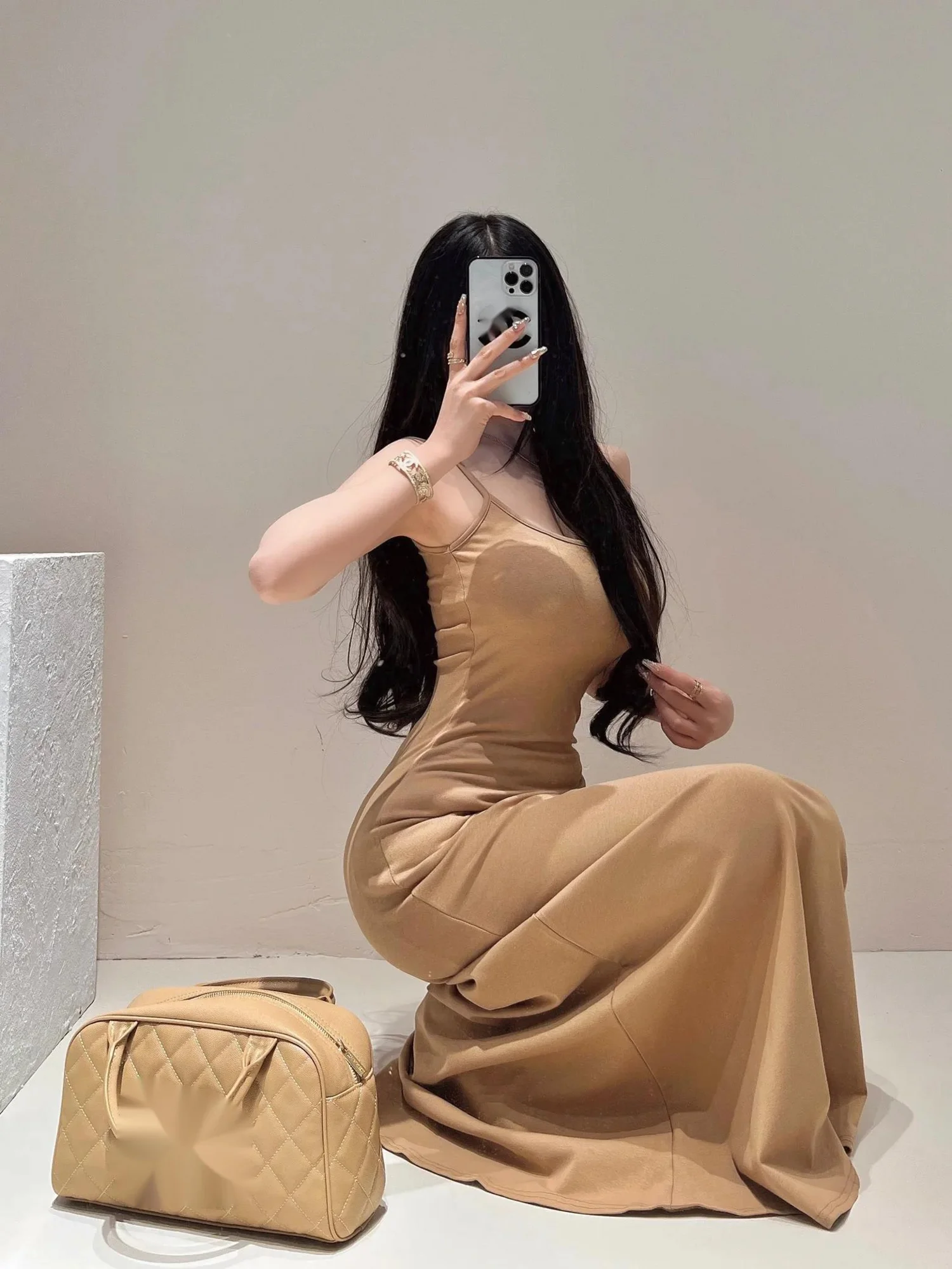 Abito a canotta verde menta elegante per abiti lunghi stile vacanza sexy estivo da donna Dolce moda donna Novità