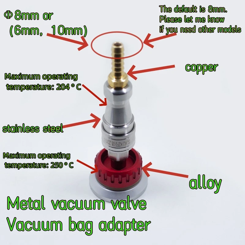 Self sealing reusable vacuum bag connector, process carbon fiber resin injection, metal vacuum valve, vacuum bag connector set