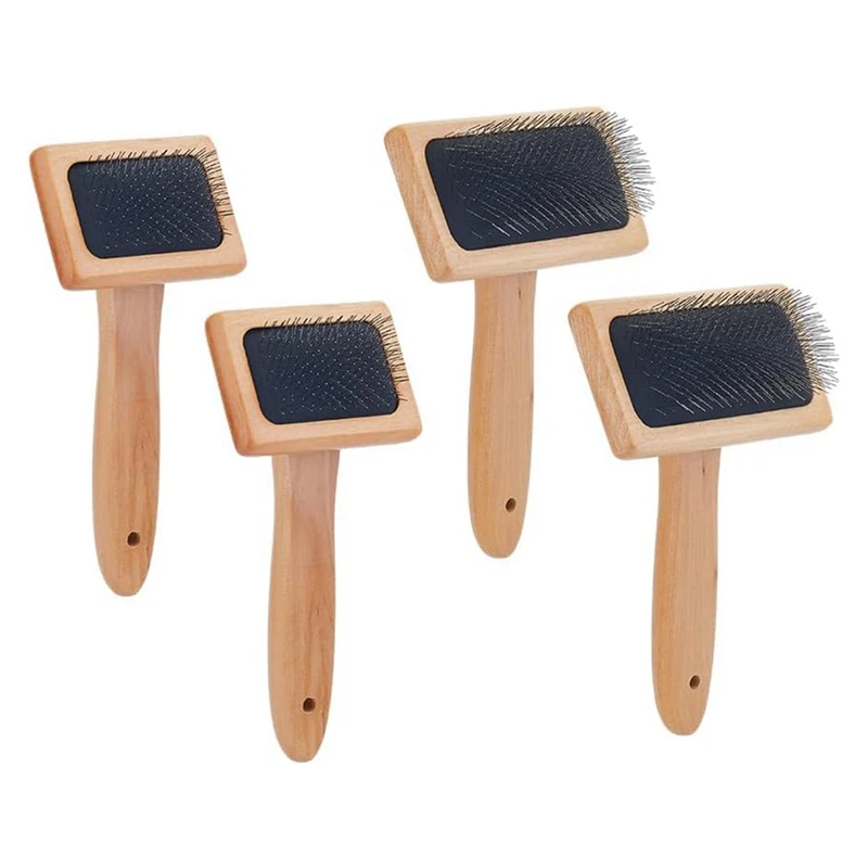 4Pcs Wool Brush Hand Carders Slicker Brush Needle Felting Brush With Solid Wood Handle Wheat Color For Dogs