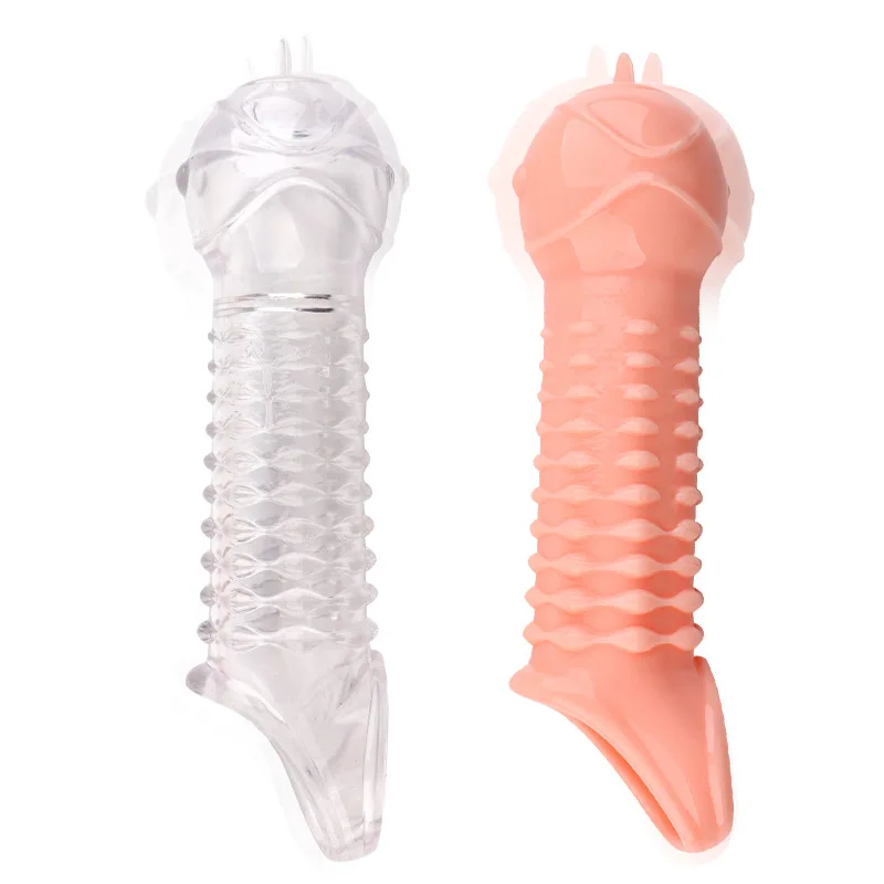 Silicone Reusable Penis Sleeve Flexible Glans Penis Enlarger Extender Delay Ejaculation Massage Vagina Adult Sex Toys For Men