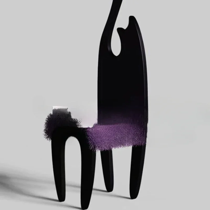 Medieval lamb wool chair, solid wood desk and chair, French retro silent wind, homestay designer model, high back dining chair