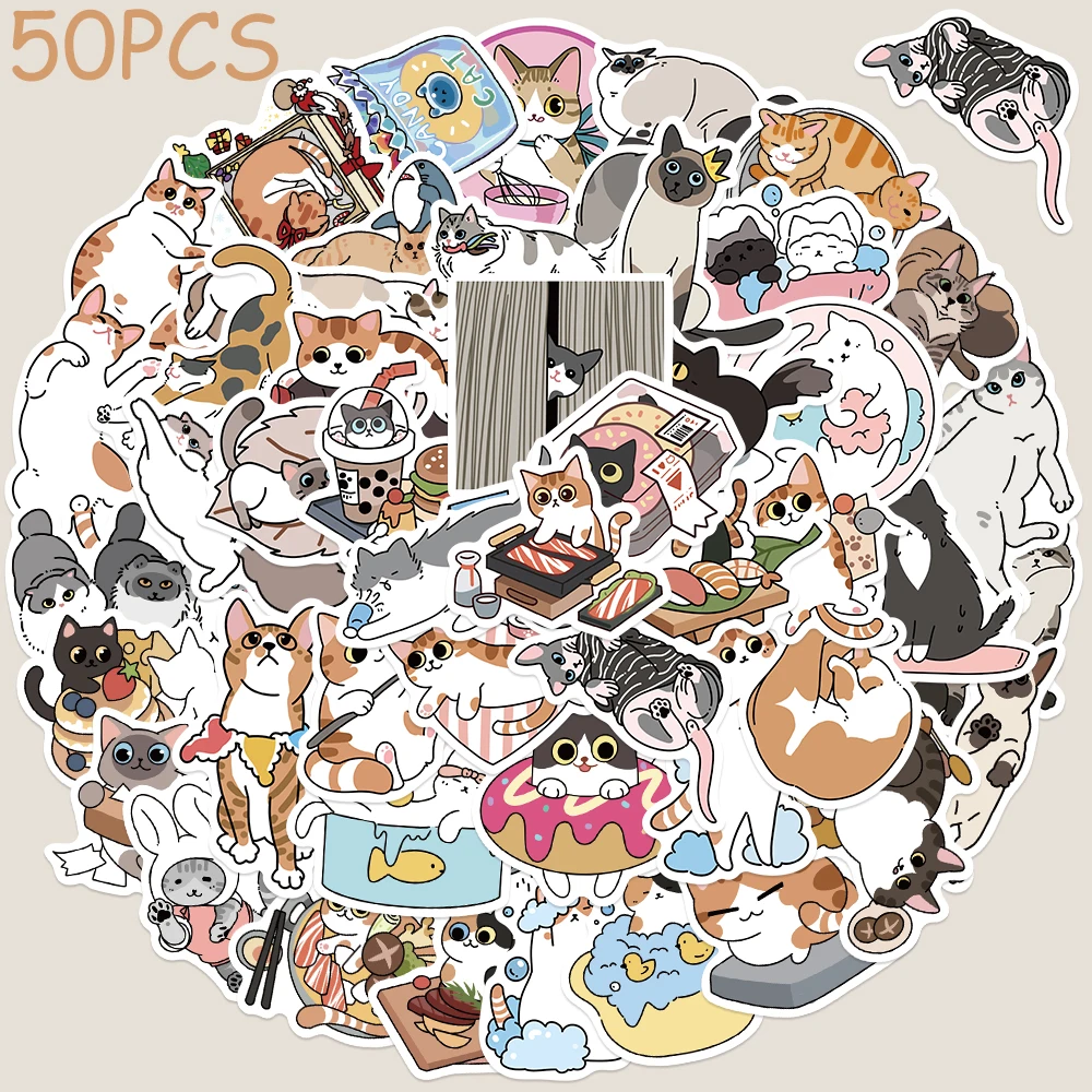 

50pcs Love & Cat Stickers Decals For Laptop Scrapbook Skateboard Luggage Bottle DIY Cartoon Aesthetic Stickers Kids Toys Gifts