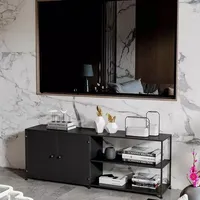 Nordic Industrial Style TV Stand Metal Frame Wall Mounted Console Shelf with Floating Design Modern Storage Cabinet