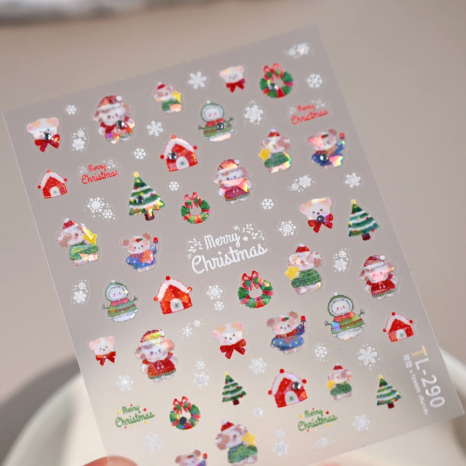 Strass brillant mignon chiot bonhomme de neige flocon de neige nœud papillon étoiles arbre de noël 3D Nail Art autocollants noël belles décalcomanies de manucure