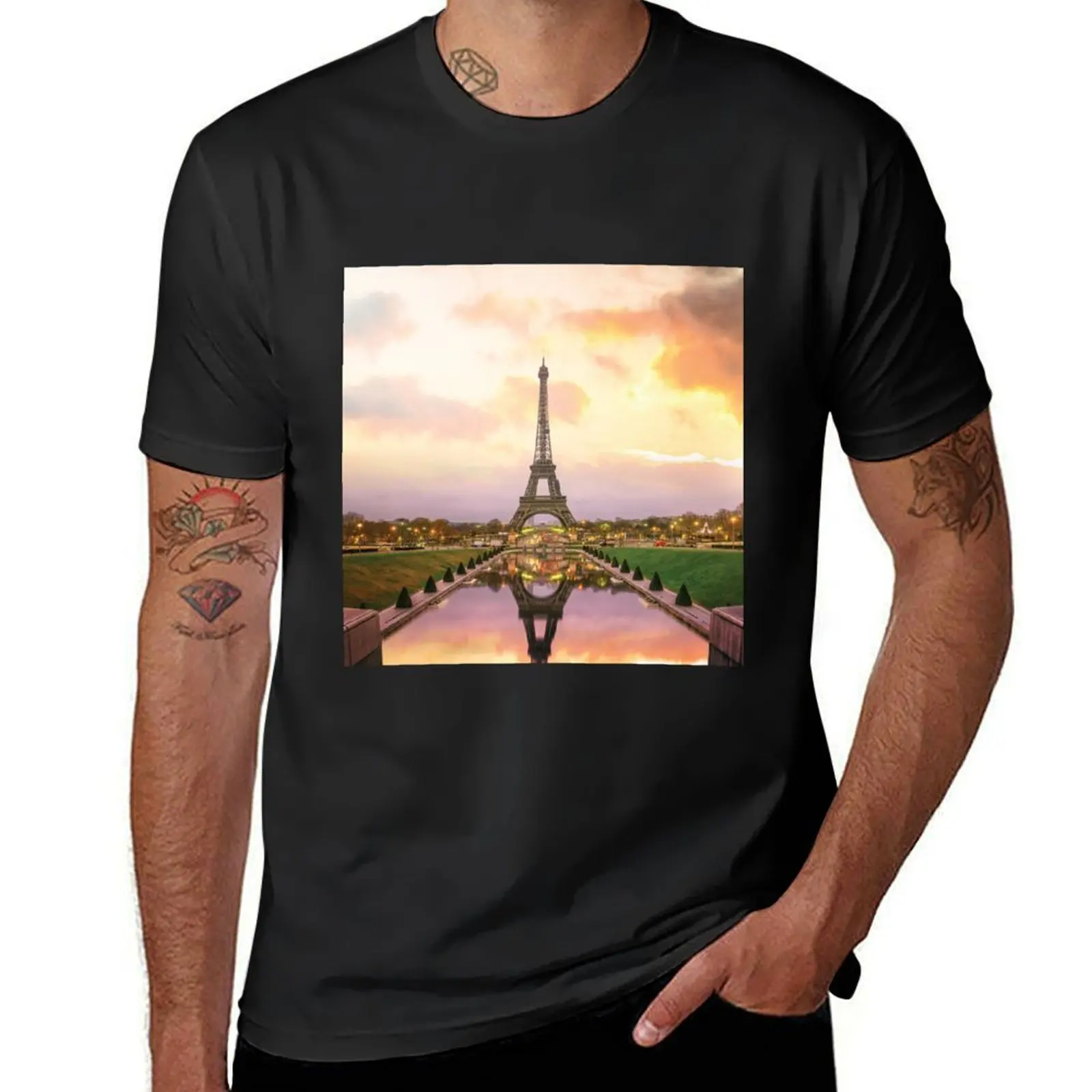 Cityscape of Paris with Eiffel Tower T-Shirt plain anime clothes men clothing