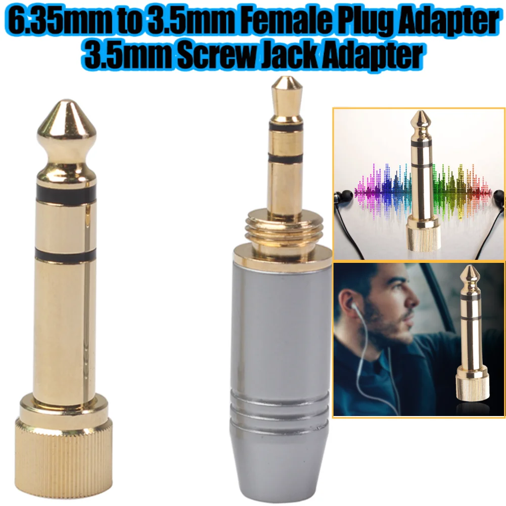 6.35mm Male to 3.5mm Female Plug with 3.5mm Jack Microphone Audio Screw Adapter for DIY Audio Cables and Headphones