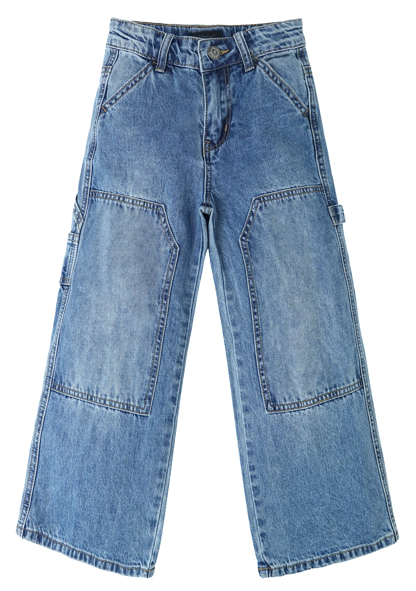 

KIDSCOOL SPACE Girls' Wide-leg Jeans, Elastic Band Inside Big Patchwork Flared Denim Pants