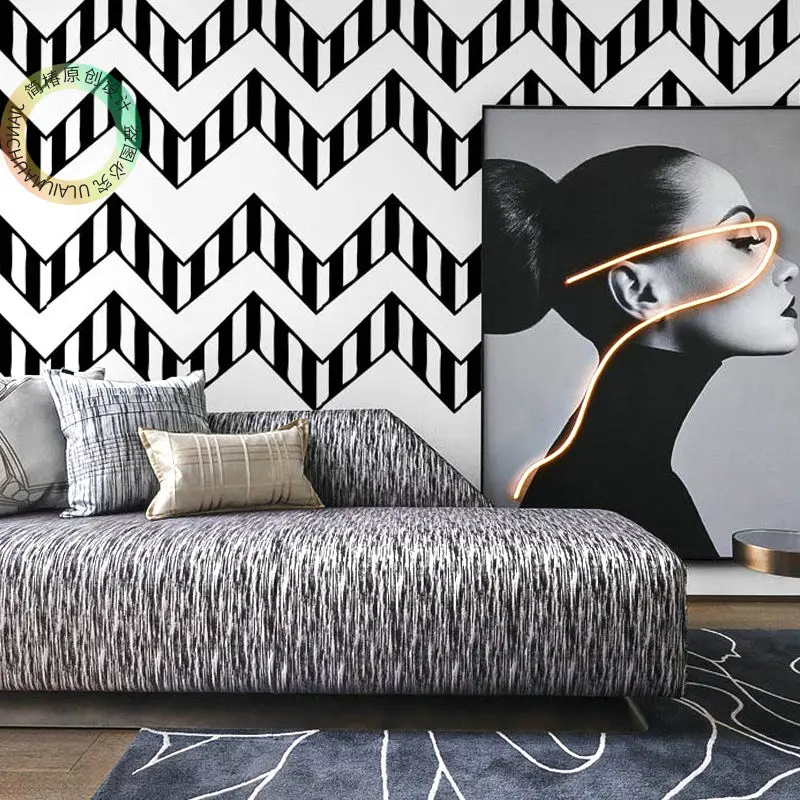 

Modern Stripe Peel And Stick Wallpaper Herringbone Black White Vinyl Self Adhesive Contact Paper For Kidroom Bedroom Home Decor