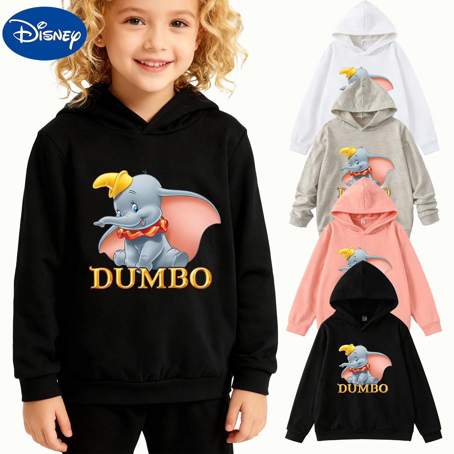

Boys Girls Kids Hoodie Disney Dumbo Cute Sitting Graphic Black Casual Pullover Sweatshirt