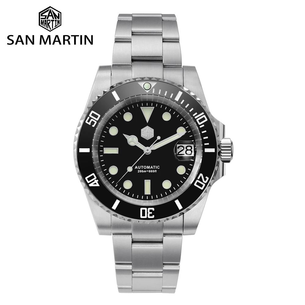 Imagem -02 - San Martin-relógio Mecânico Fantasma de Luxo Modelo Masculino com Lente de Cerâmica Cristal de Safira Luxuoso Moldura Luminosa com Data e Janela