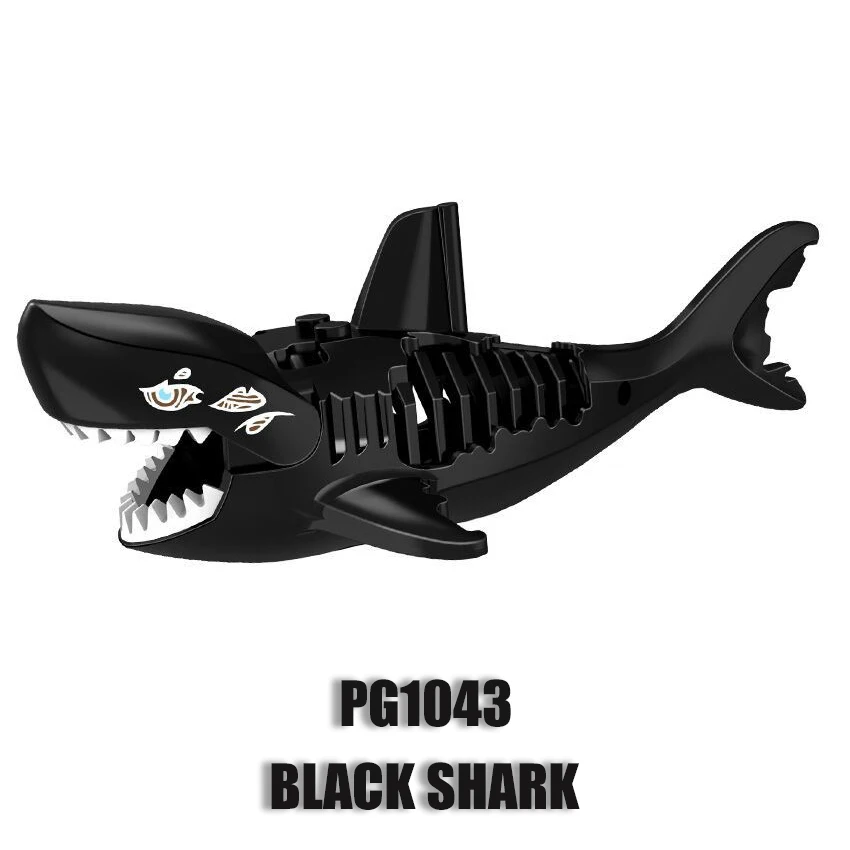 New Sea Shark Pirate Macrodontia Mini Blue Black Grey Model Moc Deep-sea Building Blocks Toys Kids Gift Boys Girls Diy Juguetes