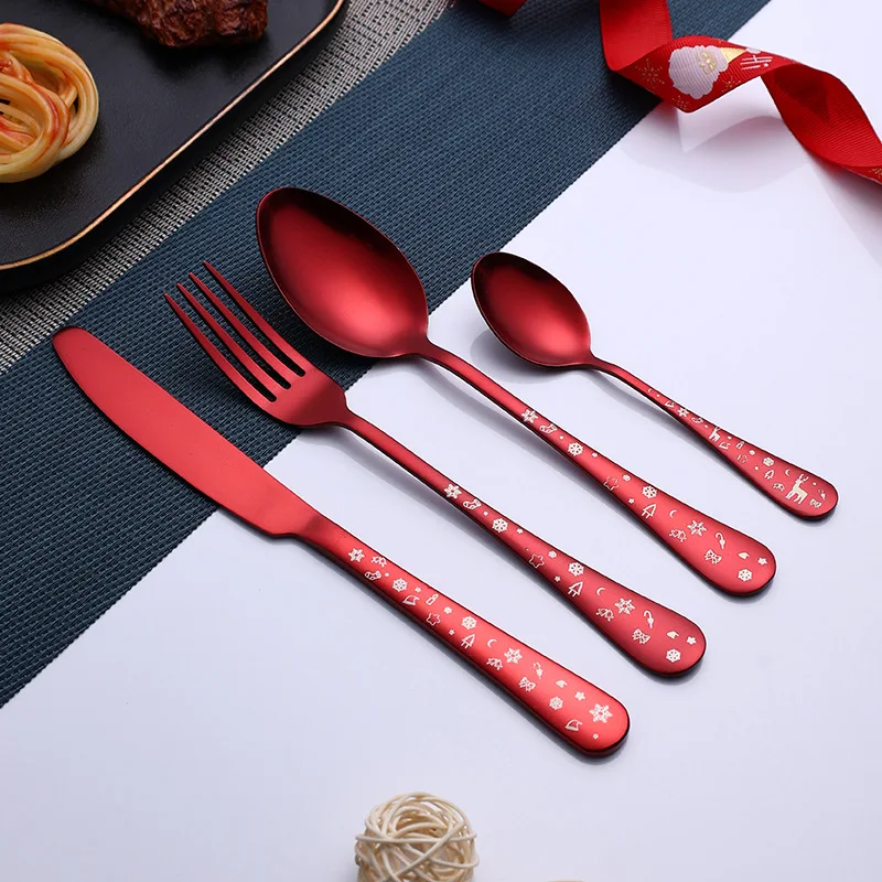

Christmas Tableware Creative Stainless Steel Knife Fork Spoon Sets Green Red Dinnerware Set Party Supplies Dinning Table Sets