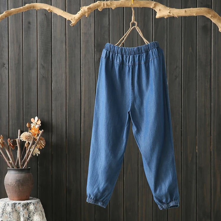 High Waist Wide Leg Thin Denim Jeans Women's Summer New Student Nine Points Straight Cut Loose Fit Large Size Pouilly Angel
