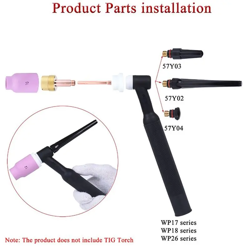 ABVG-36Pcs TIG Welding Torch Large Long Gas Lens & Alumina Cup For WP17 WP18 WP26 TIG Collet Bodies Spares Kit Accessories