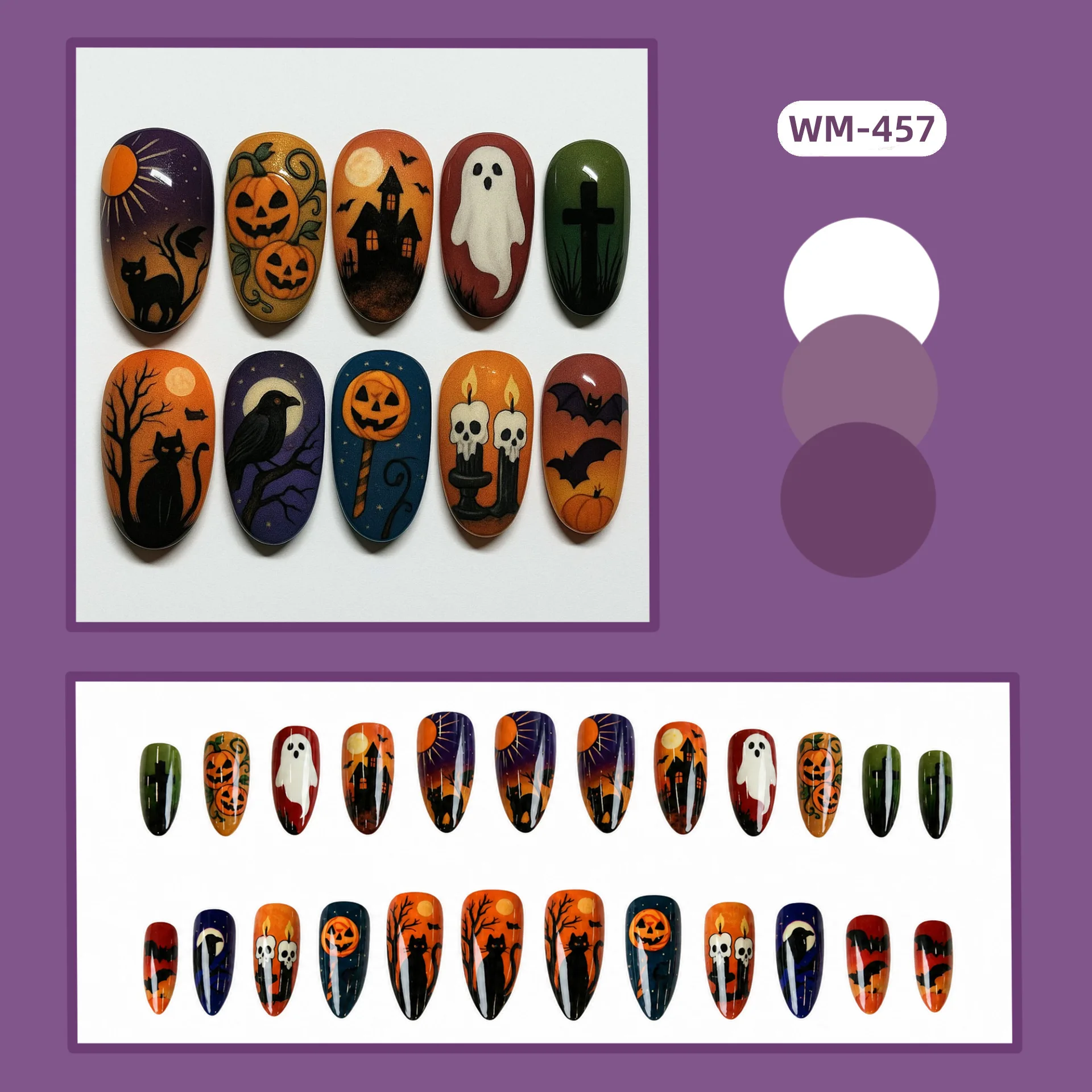 24 Stück Europäische Lange Sargförmige Aufklebenägel Gotisches Dunkles Schwarzes Spinnennetz-Design Französische Künstliche Nägel Halloween Tragbare Falsche Nägel – Detail 3
