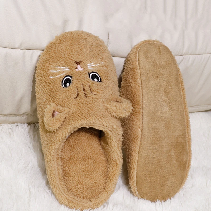 Cute Cat Slippers Fluffy Furry Women Indoor Shoes Cartoon Cute Girls Slippers Bedroom Anti-slip Soft Sole Comfortable Home Shoes