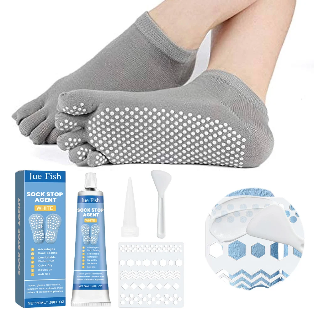 

Противоскользящий клей для носков со скребком и шаблоном, тканевая краска, средство от скольжения для носков, клей для носков для домашних животных, ковриков, одеял