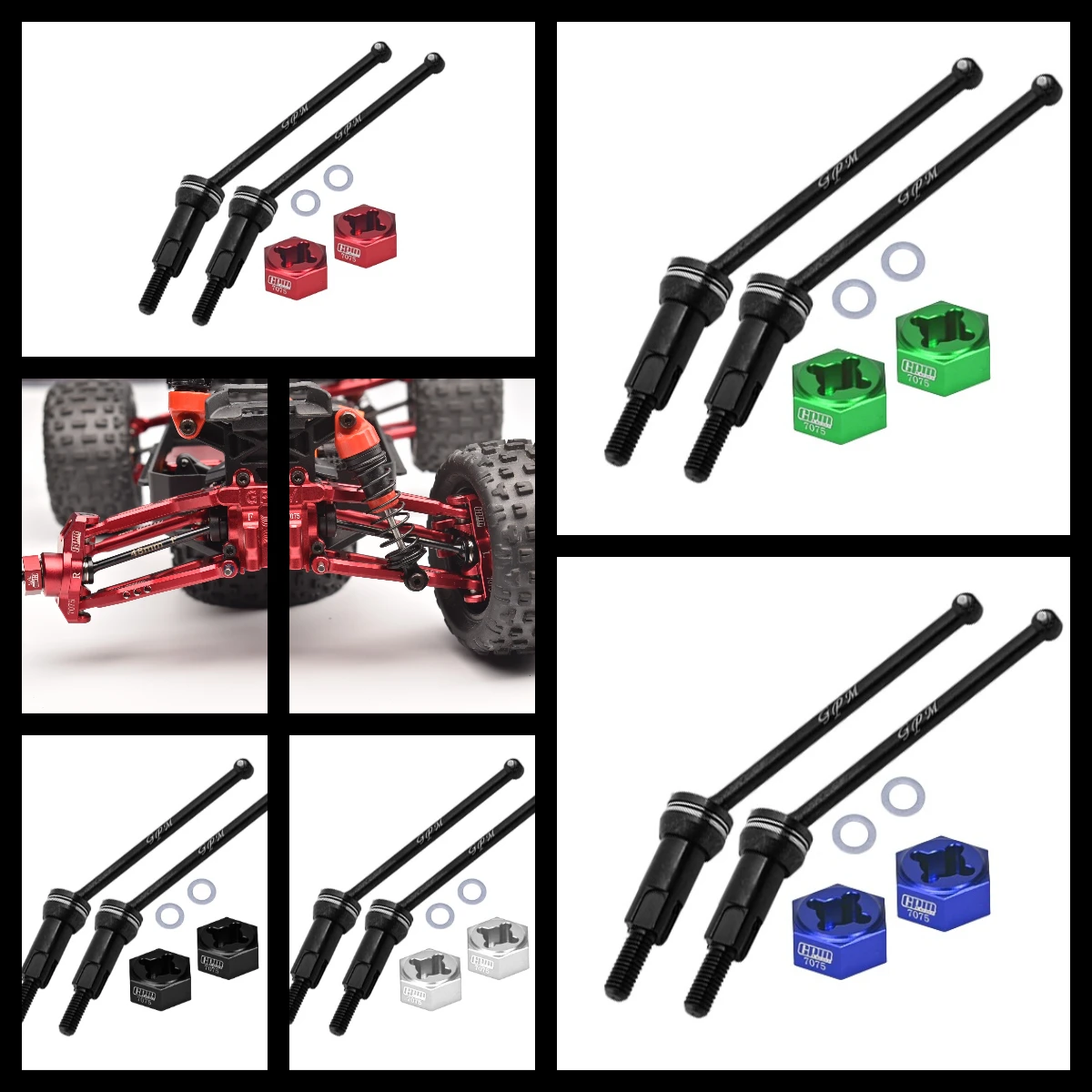 

GPM Steel F/R CVD Axles & Alloy 7075 Wheel Hexes 1/18 Granite Grom Typhon Grom