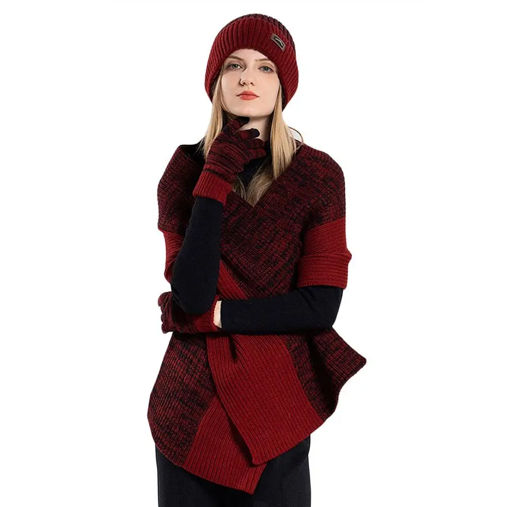 3Pcs/set Winter Warm Beanie Hat Scarf Knitted Soft Touch Screen Gloves Outdoor Windproof Ear Protection Cap for Men Women