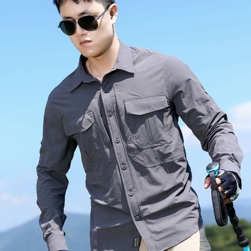 Imagen 2 del producto 2025 Primavera y verano hombres nueva ropa de trabajo suelta de secado rápido camisa de talla grande de manga larga transpirable camisa de protección solar al aire libre