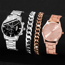 4 Piece Fashionable Women's Couple Watch Bracelet Set Geneva Watch Casual Alloy Strap Women's Quartz Watch