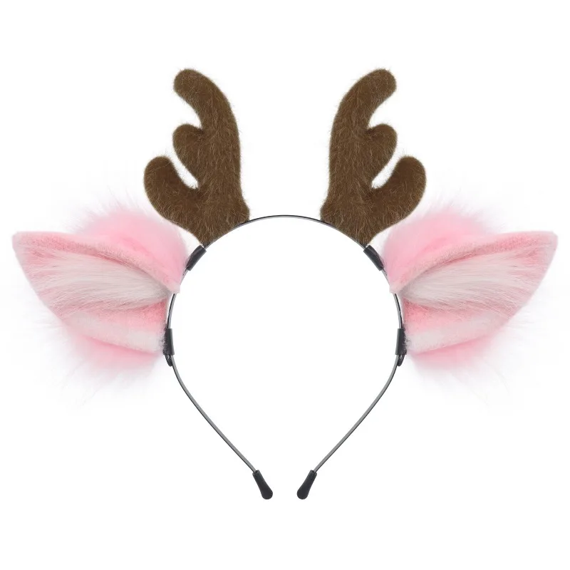 Christmas Antler Ears Furry Hand-made Plush Christmas Antlers Hairband Animal Fursuit Headwear Stage Performance Cosplay Props
