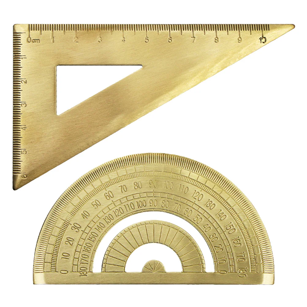 1Set Drawing Triangle Ruler Brass Protractor Highgrade Material Clear Scale Portable Lightweight Different Gauges Various