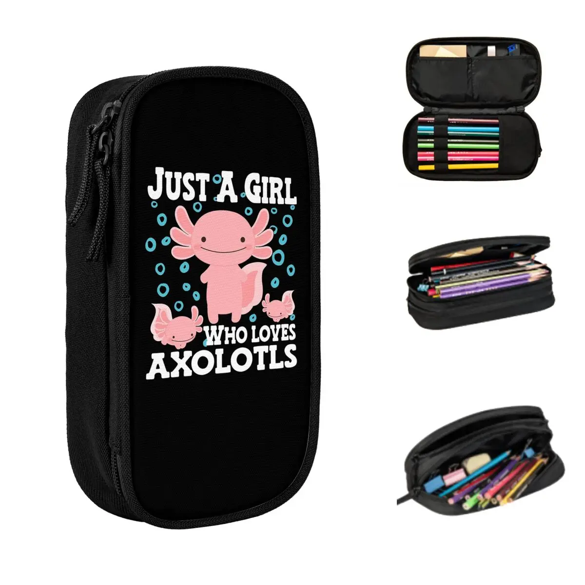 Axolotl Cute Kawaii Pencil Cases Large Storage Pen Bags Pen Box Pencil Pouch For Boys Girls Students Stationery School Office