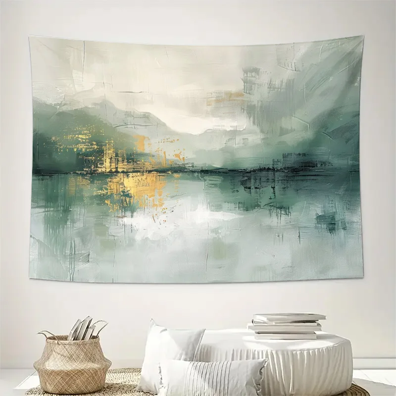 Elegant Abstract Landscape Tapestry Wall Art Misty Mountain Watercolor Mural Home Decor Modern Minimalist Wall Hanging Canvas Pr