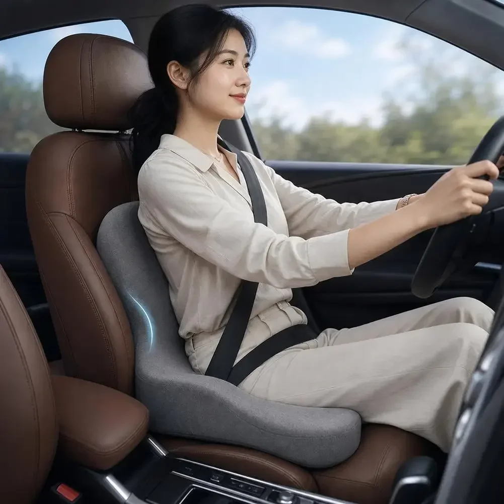 L-Shaped Memory Foam Seat Cushion with Fixing Strap, Coccyx Support Chair Pad for Car Office Gaming Truck, Hip Pressure Relief Seat Pillow