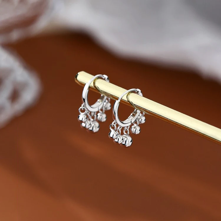 Silver Color Trendy Round Bead Tassel Hoop Earrings for Fashion Women Fashion Jewelry Light Luxury Accessories view 5