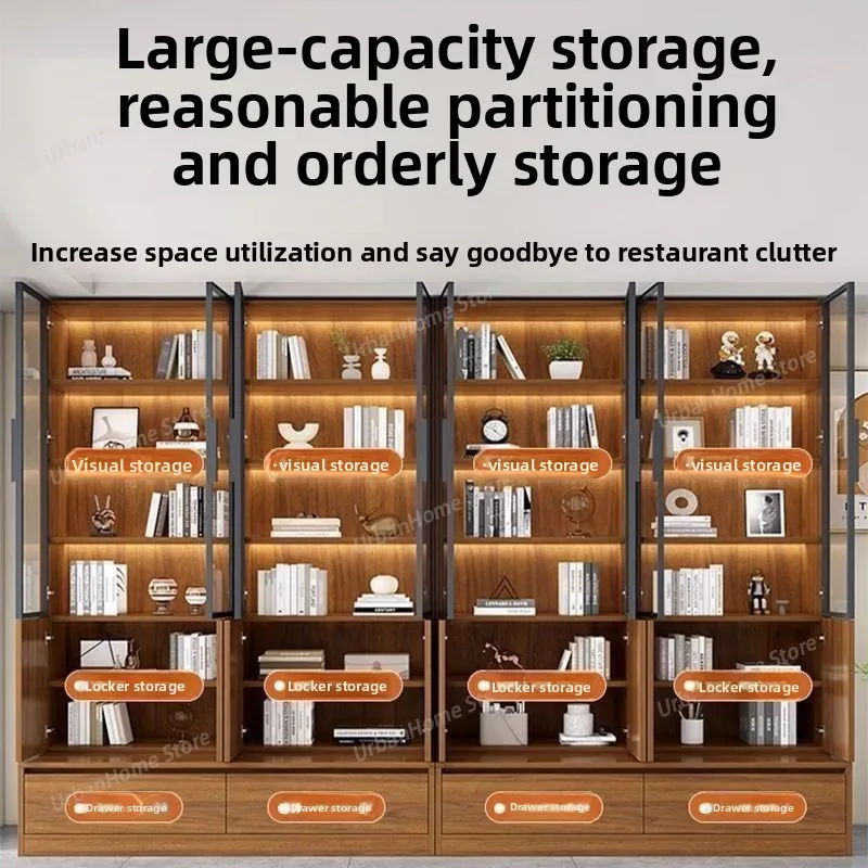 Bookcase with Glass Doors & Drawers Living Room Cabinet Household Large Storage Display Cabinet Set Repisa Para Libros Home