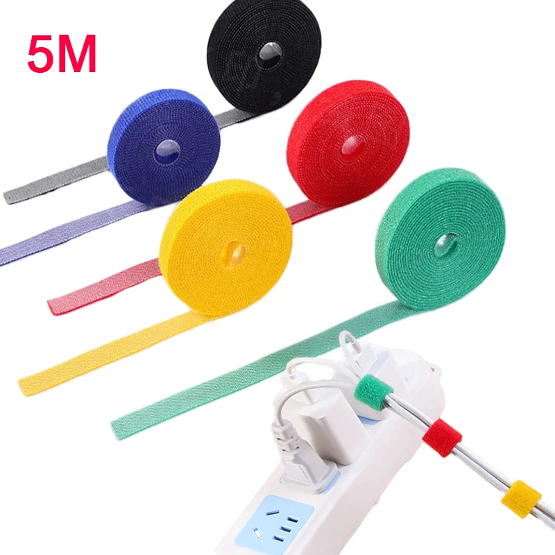 5M/Roll Width 12MM Cable Organizer Cable Ties Reusable Loop Bundle Self Adhesive Fastener Nylon Free Cut Ties Management