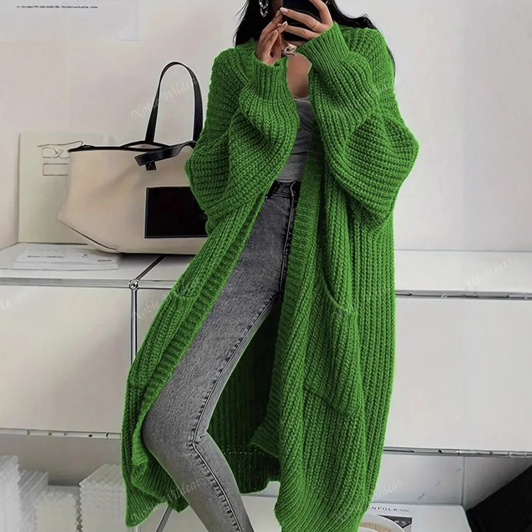 

Long Cardigans Women Sweater Solid Knit Coat 2026 Spring Autumn Clothing Warm Jumpers Jacket Streetwear Casual Knitwear Cardigan