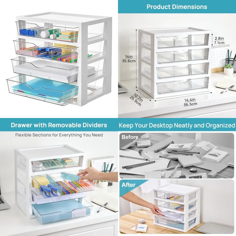 

Vtopmart Clear Desk Organizer 4-Tier Assemble Desktop File Organizer with Drawers for Efficient Office Supply Storage and Works