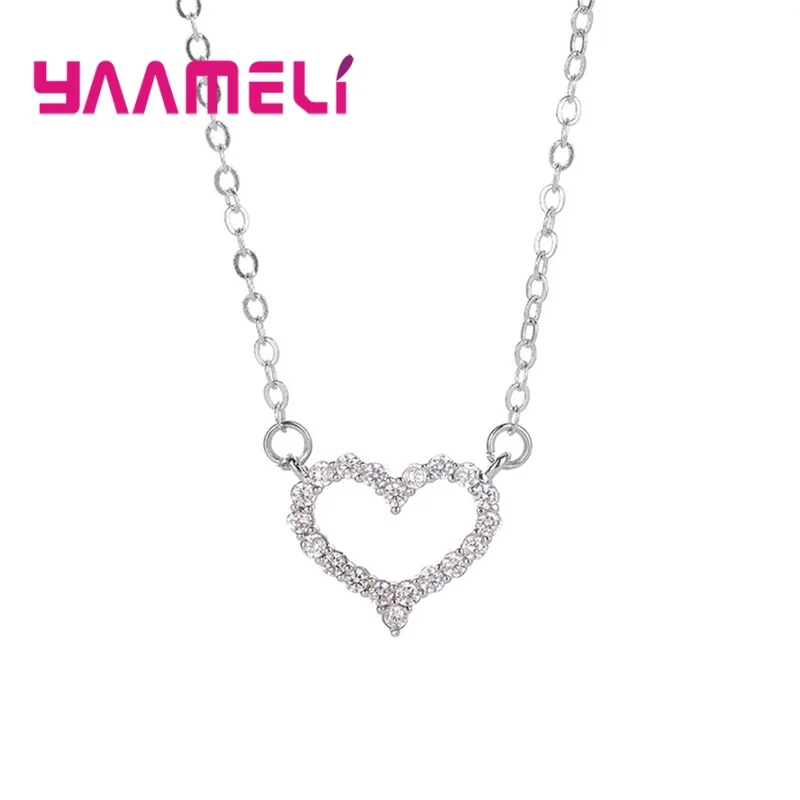 

Simple Fashion 925 Sterling Silver Color Crystal Zircon Heart Pendant Necklace For Women Girl Trendy Pendant Jewelry Bijoux