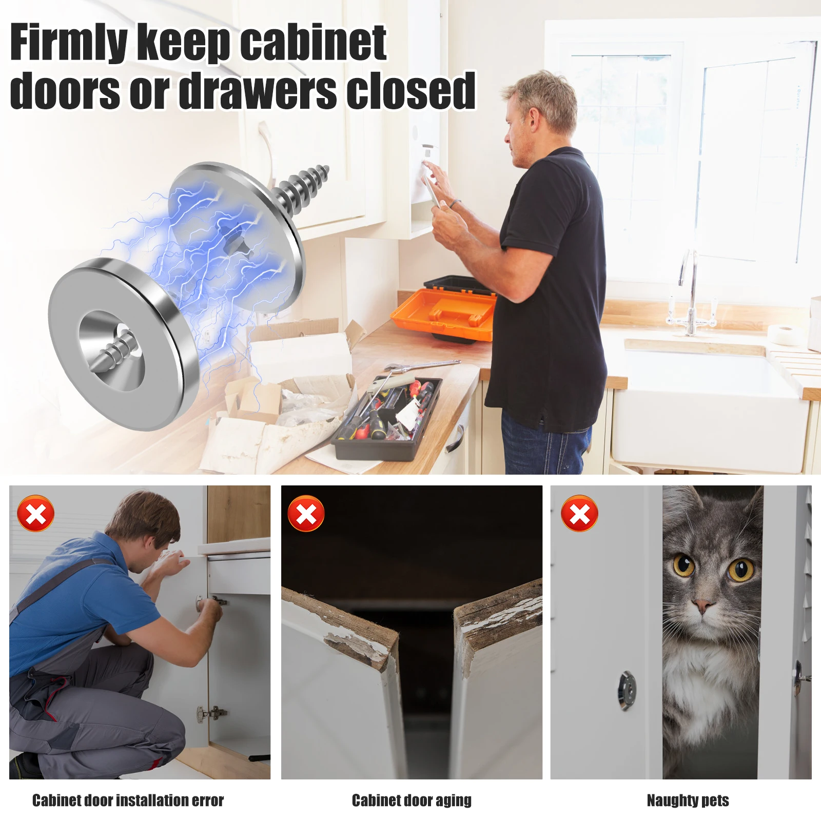 تجهيزات الأثاث 12 قطعة باب مغناطيسي قوي أقرب خزانة المصيد مزلاج إغلاق مخفي خزانة الباب الصيد